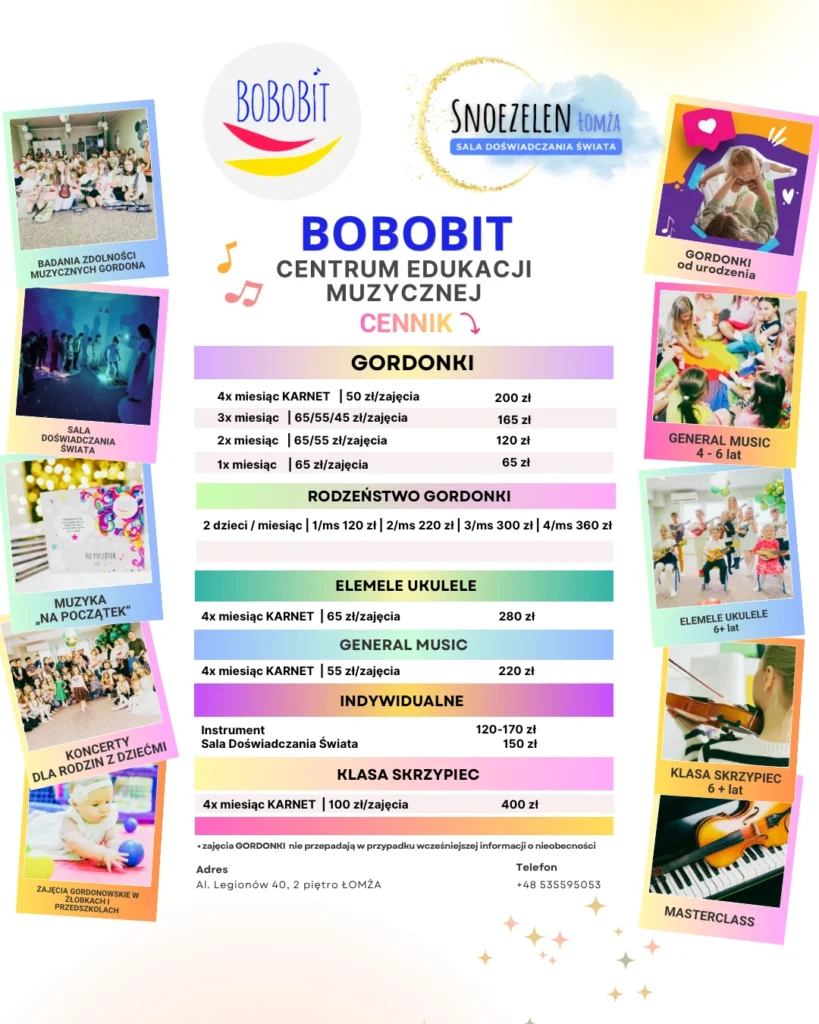 Cennik zajęć muzycznych BOBOBIT Łomża 2026/2027