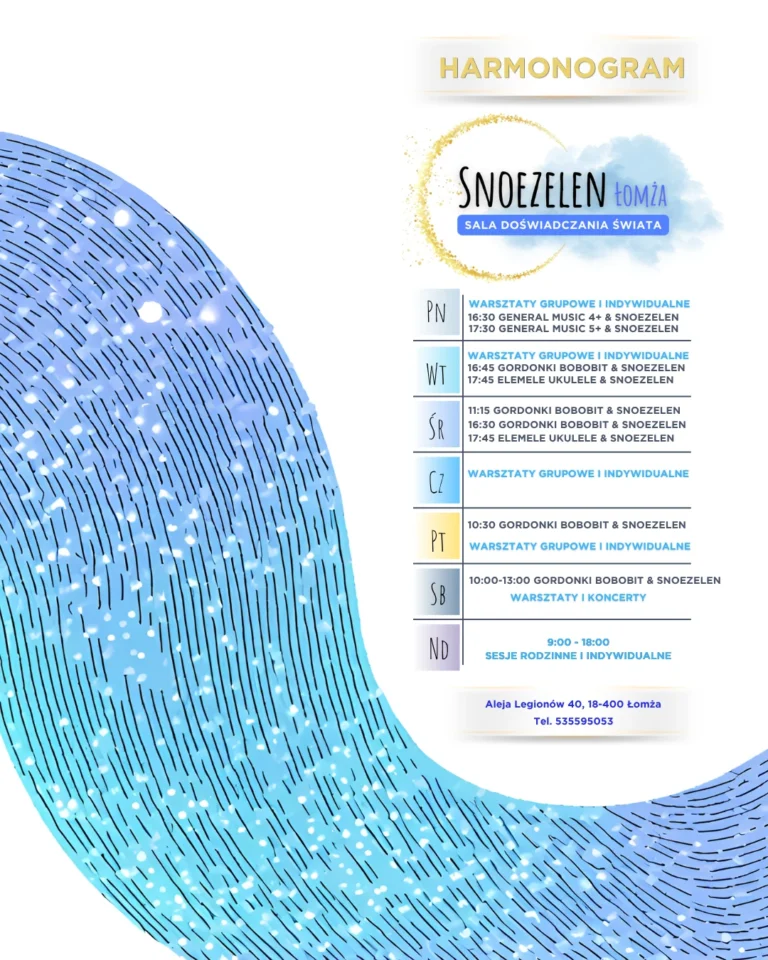 Harmonogram Sali Doświadczania Świata Snoezelen Łomża 2026/2027